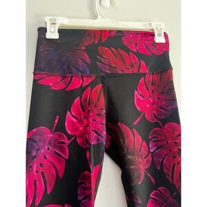 Noli Yoga Womens Small High Waisted Tropical Monstera Leaf Print Leggings Black